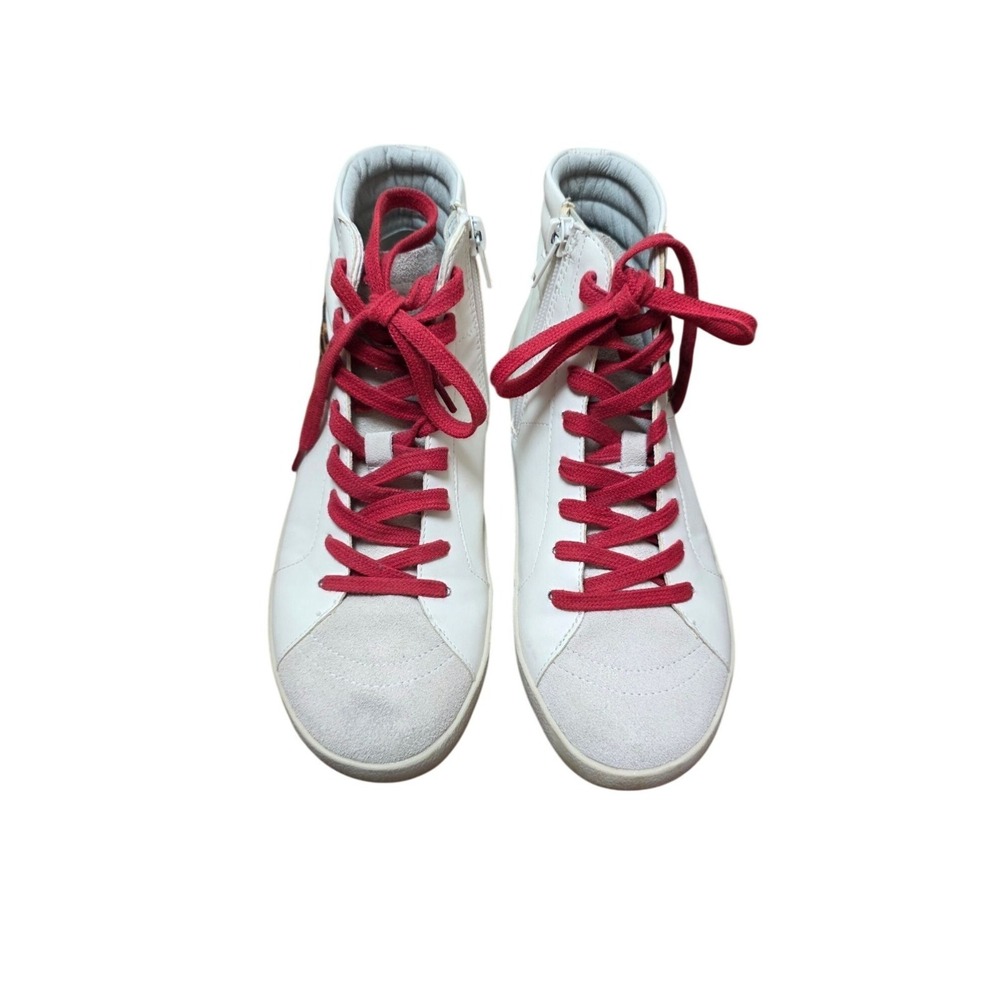 Steve Madden Bumping White High-Top Sneakers Red‎ Laces & Leopard Accent Size 5
